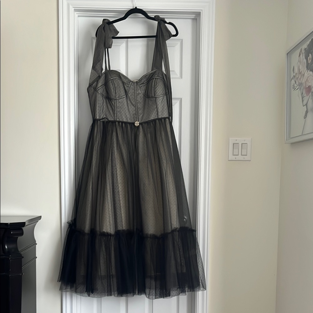 Tulle Corset Black Midi Dress